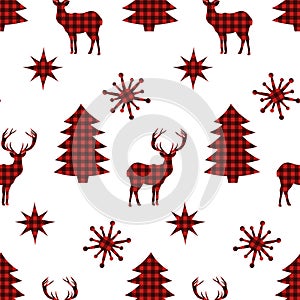 Seamless pattern Christmas trees reindeer vector illustration
